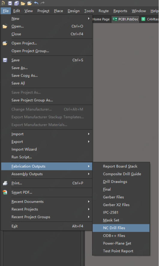 مسیر منو NC Drill Files در Altium 24