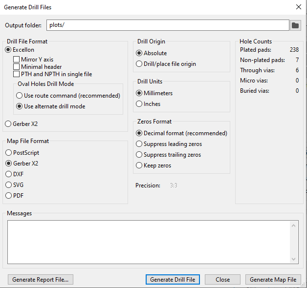 تنظیمات Generate Drill Files در KiCad 7