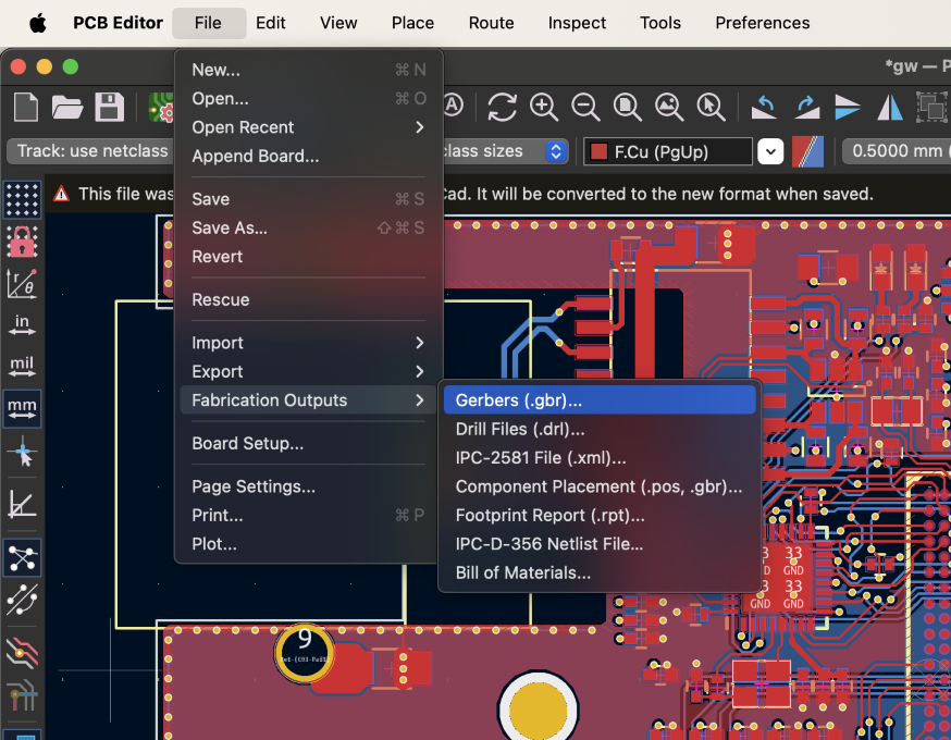 مسیر منو PCB Editor در KiCad 8